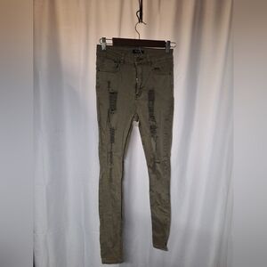 American Bazi Olive Distressed Skinny Jeans Size 5